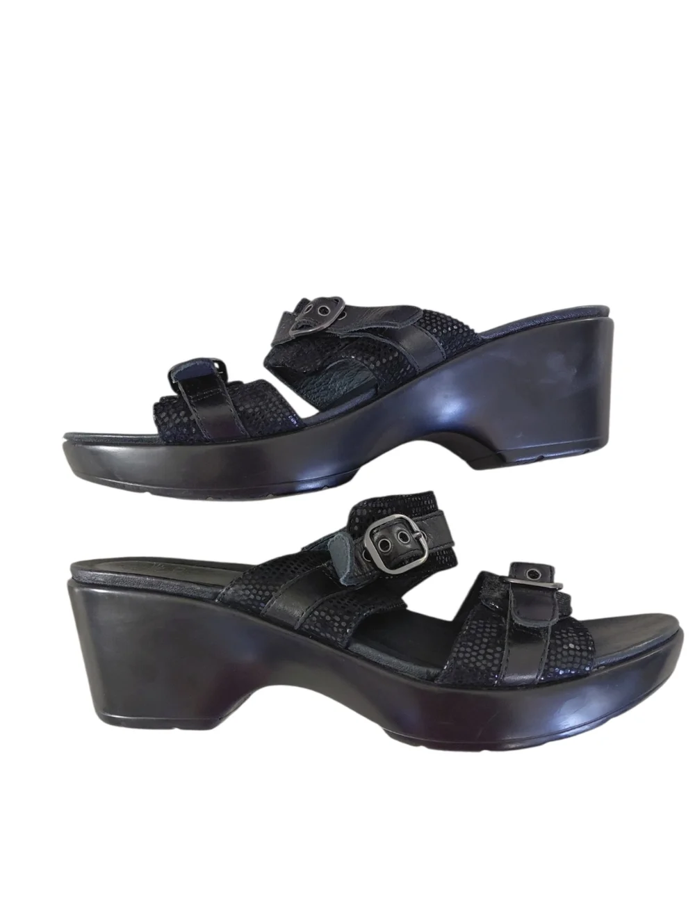 Dansko Jessie Black Strappy Slide Python Sandals with Buckles Size 9
